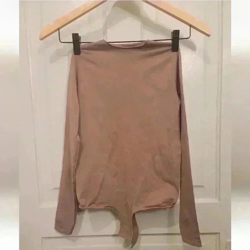 Skims Essential Crew Neck Long Sleeve Brown Bodysuit Size Small Medium S-M - Picture 2 of 6